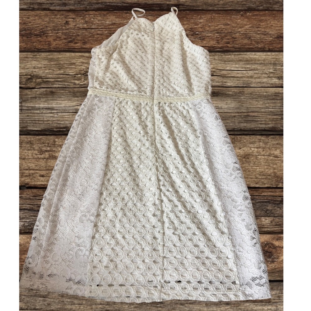 Bebe White Lace Halter Mini Dress Eyelet Coquette Cottagecore Wedding Graduation - Picture 6 of 12